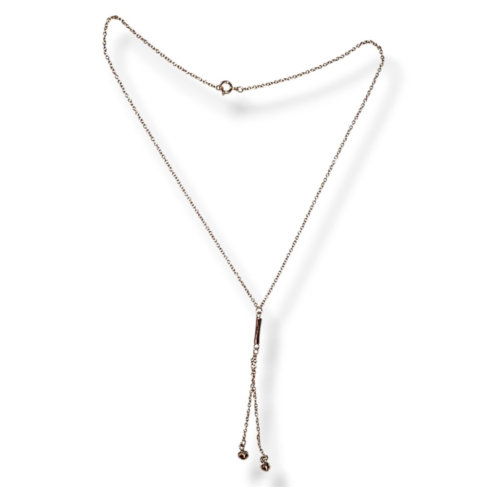 Vintage Gold Tone Dainty Y Drop Lariat Necklace Tassel Ball Ends 16in Minimalist